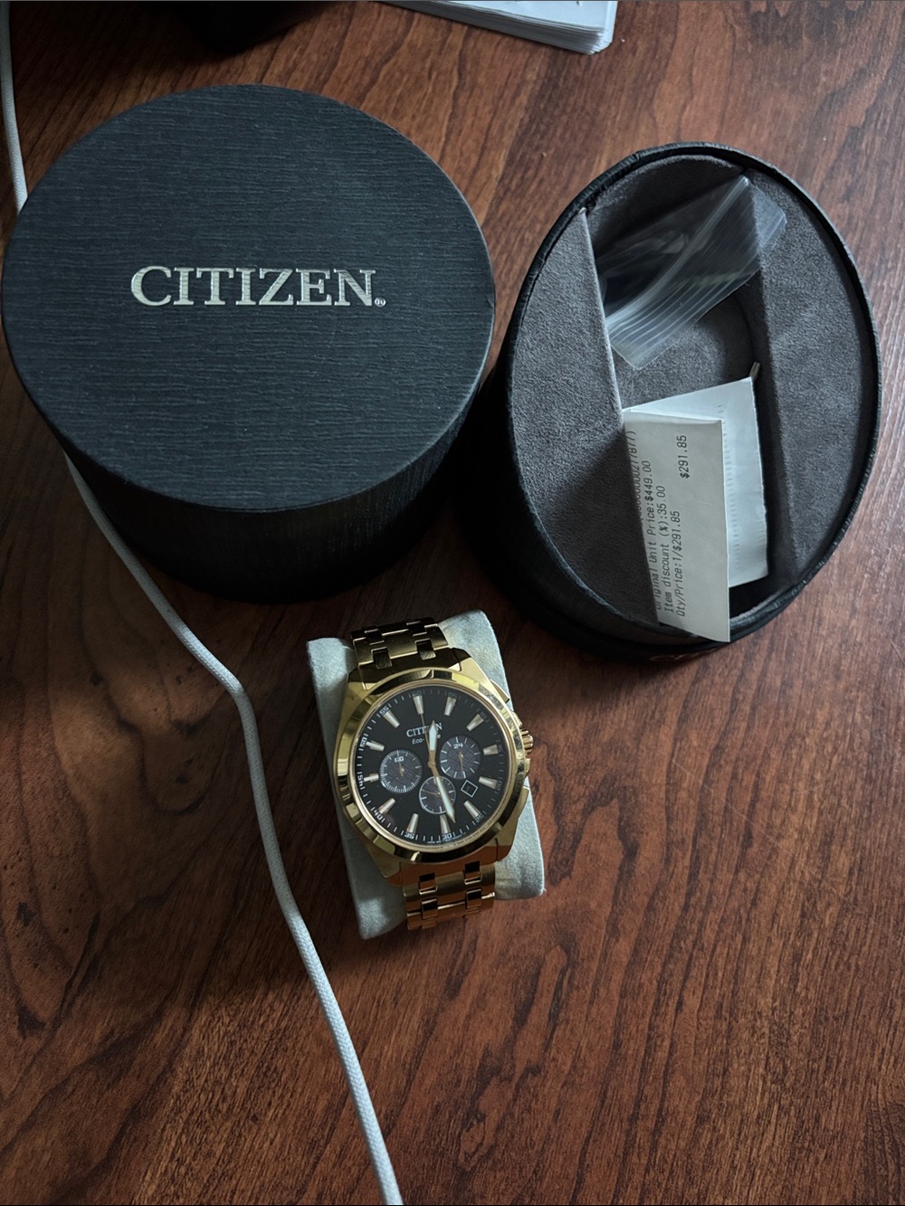 Citizen eco drive Gold-Tone Chronograph Watch with Black Dial